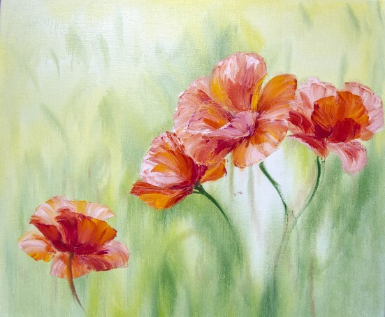 Poppies in the morning, oil painting